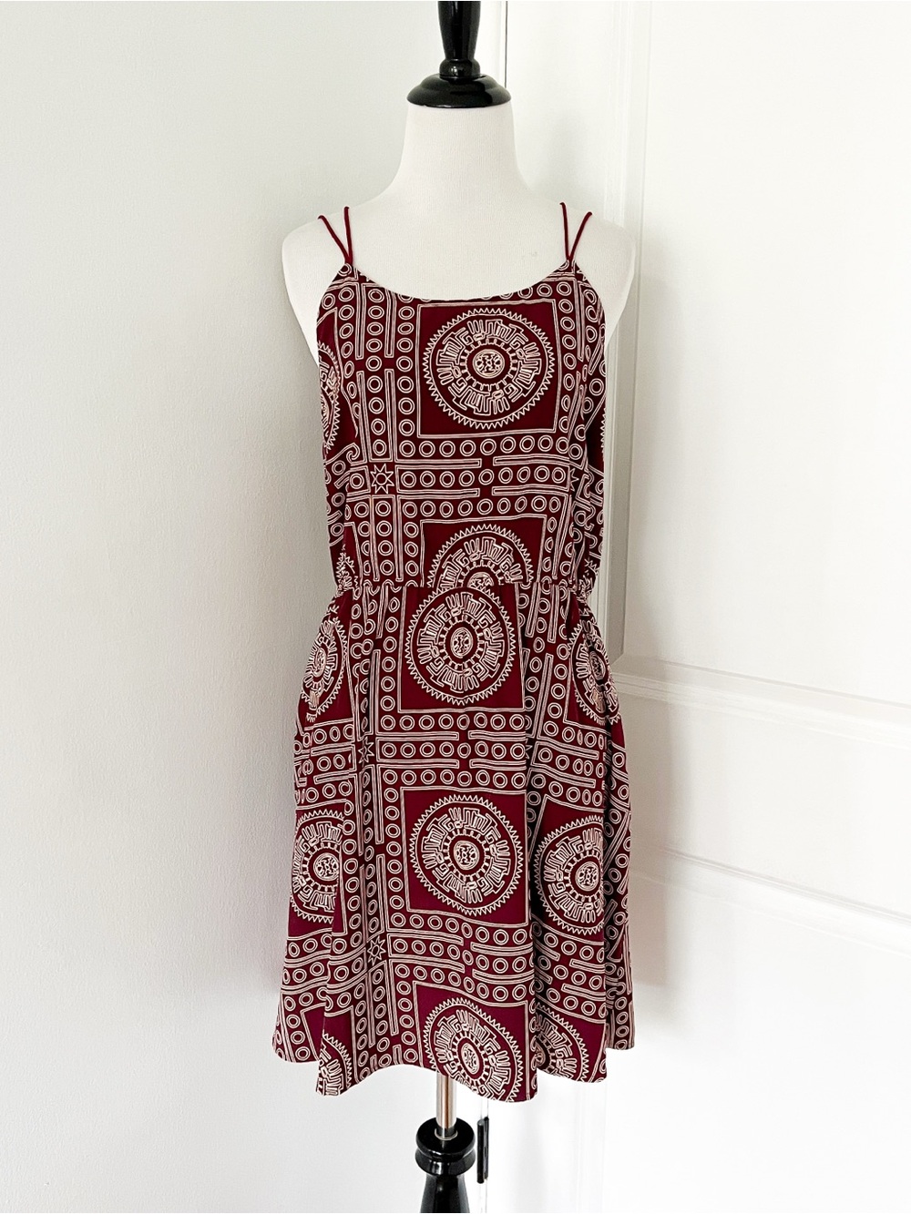 Norah Strappy Burgundy Printed Mini Dress - Medium